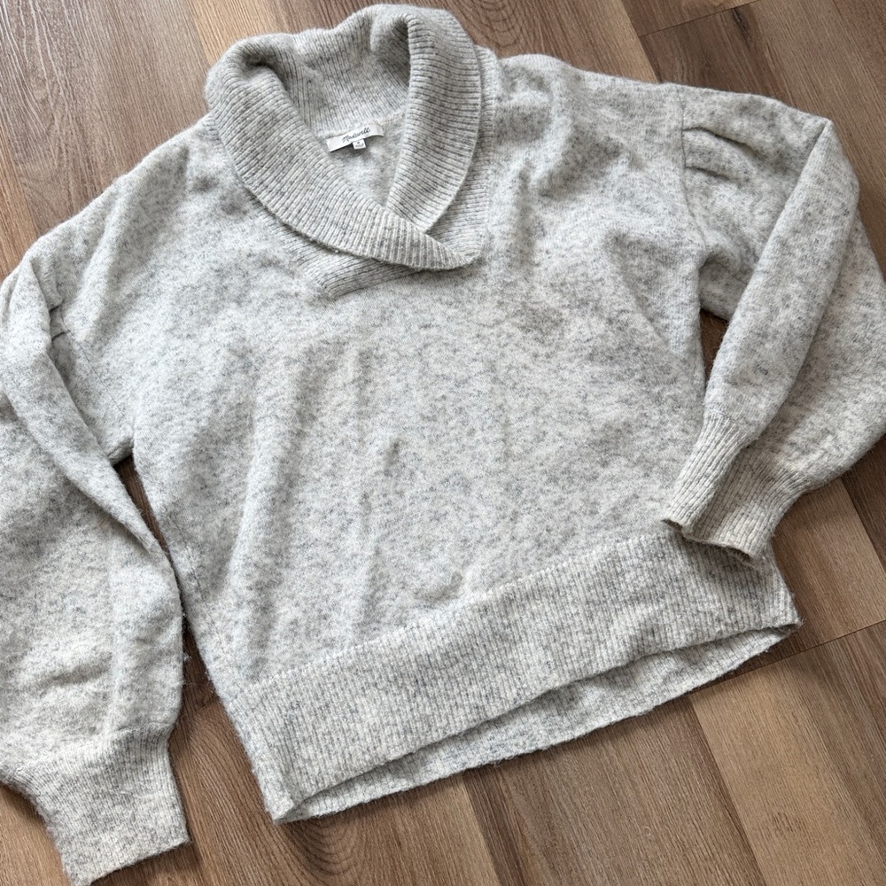 Madewell Vinson Shawl-Collar Pullover Sweater in Heather Gray Wool Blend Medium - Picture 3 of 8